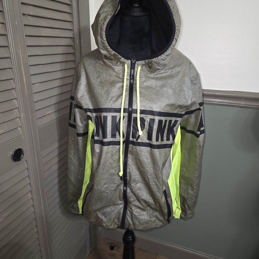 PINK Victoria's Secret Gray and Neon Green Jacket